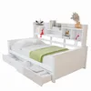 A white wooden daybed with drawers underneath and shelves at the headboard. Náhľad obrázku produktu