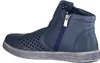 A side view of a blue leather bootie with a zipper. Produktbild-Vorschau