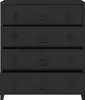 A front view of a black metal cabinet with four drawers. Produktbild-Vorschau