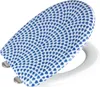A toilet seat with a blue and white patterned lid. Produktbild-Vorschau