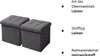 Two dark gray, upholstered, cube-shaped storage ottomans with tufted tops are shown side-by-side against a white background. Text describing product specifications is to the right of the ottomans. Náhľad obrázku produktu