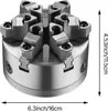 A close-up, angled view of a metal lathe chuck with dimensions indicated by arrows and text. Anteprima dell’immagine prodotto