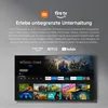 A promotional image for a Xiaomi Fire TV, showcasing its interface and streaming service logos. Produktbild-Vorschau
