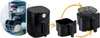 A collage showing an air fryer, its disassembled parts, and a dishwasher filled with dishes. Anteprima dell’immagine prodotto