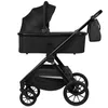 A black baby stroller shown from the side against a white background. Produktbild-Vorschau