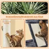 A collage of images showing a cat scratching post and a cat using it, with plants in the background. Produktbild-Vorschau