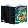 An open Pokémon trading card album with artwork of two Pokémon characters on the right cover. Produktbild-Vorschau