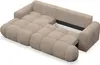 A sectional sofa is shown from a high-angle, slightly diagonal view against a white background. The sofa is in a light beige color and appears to be made of fabric. It is partially extended, revealing a hidden storage compartment underneath. Voir les images du produit