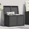 An open dark gray storage box with a patterned pillow inside, placed on a light gray tiled patio next to a white wall. Náhled obrázku produktu