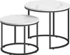 Two nesting round coffee tables with marble-look tops and black metal legs, shown against a white background. Produktbild-Vorschau
