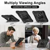 Collage showing a tablet case in different viewing angles and people using it. Voir les images du produit