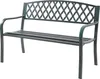 A dark gray metal garden bench with a decorative lattice back and armrests, set against a white background. Produktbild-Vorschau