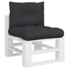 A black cushion set on a white pallet base. Produktbild-Vorschau