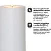 A white LED candle with a flame is shown next to descriptive text and icons. Produktbild-Vorschau