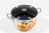 A white cooking pot with a floral design and a glass lid, set against a white background. Produktbild-Vorschau