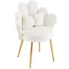 A white velvet chair with gold legs and a decorative pillow. Náhľad obrázku produktu