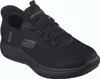 A black Skechers shoe is shown from a side angle on a white background. Voir les images du produit