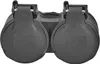 A close-up, front-facing view of a black, double electrical outlet with protective covers. Anteprima dell’immagine prodotto
