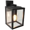 A black outdoor wall lantern with clear glass panels and a visible light bulb. Anteprima dell’immagine prodotto