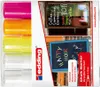 A package of Edding chalk markers with colorful markers visible on the left and examples of chalk art on chalkboards on the right. Anteprima dell’immagine prodotto