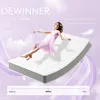 A woman in a pink dress is floating above a mattress, with clouds and feathers in the background. Produktbild-Vorschau