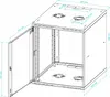A technical drawing of an open server rack cabinet with dimensions labeled. Voir les images du produit