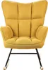 A yellow upholstered rocking chair with black metal legs and wooden rockers, shown from the front against a white background. Náhled obrázku produktu