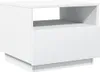 A white nightstand with a drawer and an open shelf is shown from a three-quarter angle. Voir les images du produit