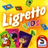 The image is a marketing graphic for the Ligretto Kids card game, featuring cartoon animals and the game's title. Produktbild-Vorschau