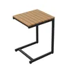A C-shaped side table with a slatted brown top and a black metal frame, shown against a white background. Produktbild-Vorschau