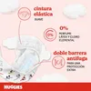 A close-up of a Huggies diaper with marketing text highlighting its features. Náhľad obrázku produktu