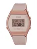 A digital watch with a pink band and rose gold casing. Voir les images du produit