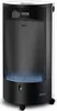 A white and black ROWI gas heater with a mesh front and blue flames visible inside. Produktbild-Vorschau