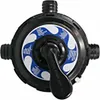 A close-up, front-facing view of a black sand filter valve with a blue and white patterned dial and a black handle. Produktbild-Vorschau