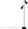 A black floor lamp with two adjustable spotlights against a white background. Produktbild-Vorschau