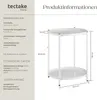 A white side table with dimensions and technical specifications shown in text on the left side of the image. Náhled obrázku produktu