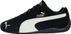 A side view of a black Puma Speedcat OG sneaker with white accents and gold branding. Produktbild-Vorschau