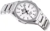 A close-up, angled shot of a silver Casio Edifice watch with a white face, set against a white background. Produktbild-Vorschau