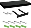 A black floating shelf and its mounting hardware are laid out on a white background. Náhled obrázku produktu