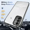 A clear phone case is shown on a surface of rocks, with text highlighting its protective features. Produktbild-Vorschau