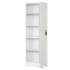 A tall, narrow, white metal cabinet with its door ajar, revealing four shelves inside. The cabinet has a wood-grain texture on its front. Produktbild-Vorschau