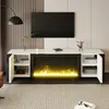 A modern TV stand with an integrated electric fireplace, set in a living room. Voir les images du produit