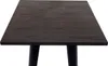 A close-up view of a dark wood-topped table with black legs, isolated on a white background. Voir les images du produit