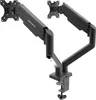 A black dual monitor arm mount with a clamp base, shown against a white background. Produktbild-Vorschau