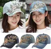 Frauenprägung Flower Denim Baseball Cap Sommer Strass Produktbild-Vorschau 5