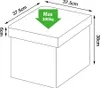 A diagram showing the dimensions and weight capacity of a storage ottoman. Produktbild-Vorschau
