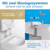 Collage showing two different toilet seat mounting systems for a toilet bowl. Produktbild-Vorschau