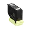 A black printer ink cartridge with a yellow plastic holder, isolated on a white background. Voir les images du produit