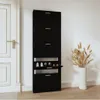 A black shoe cabinet is shown standing next to a white door in a hallway. Náhľad obrázku produktu