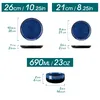 Diagrams showing the dimensions of plates and a bowl, with measurements in both inches and centimeters, and capacity in milliliters and ounces. Produktbild-Vorschau